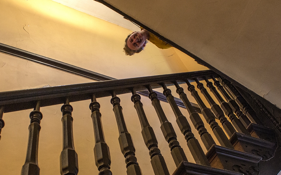 Nicola Peaking down stairs